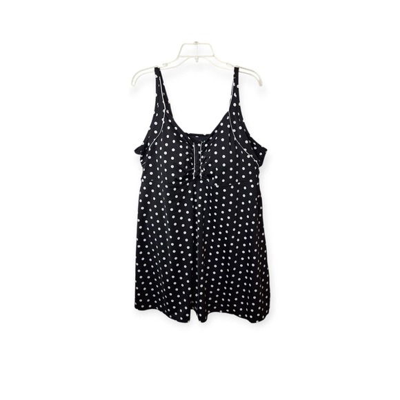 Swimsuits For All Womens One Piece Skirted Swimsuit Size 26 Black Polka Dot Pool - Picture 1 of 10